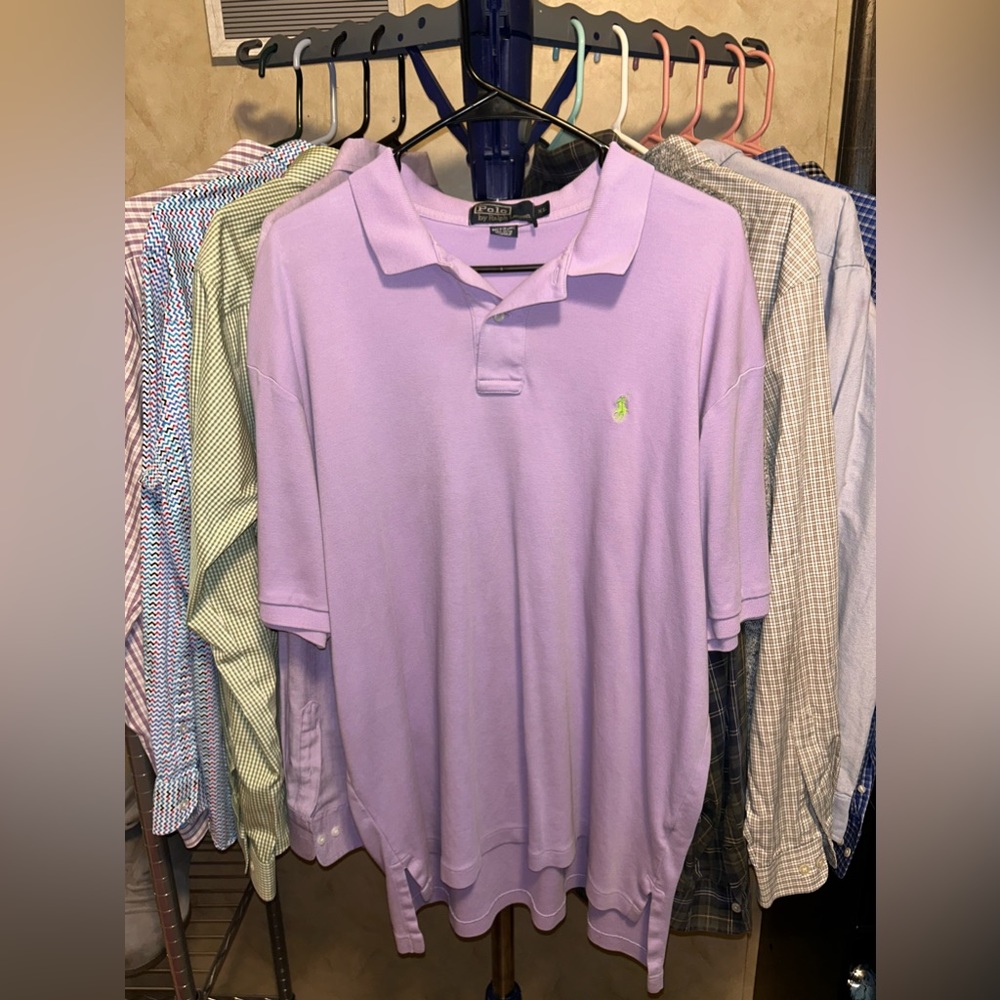 RALPH LAUREN Short Sleeve Light Purple Polo Shirt  Green Horse Logo MENS Size XL